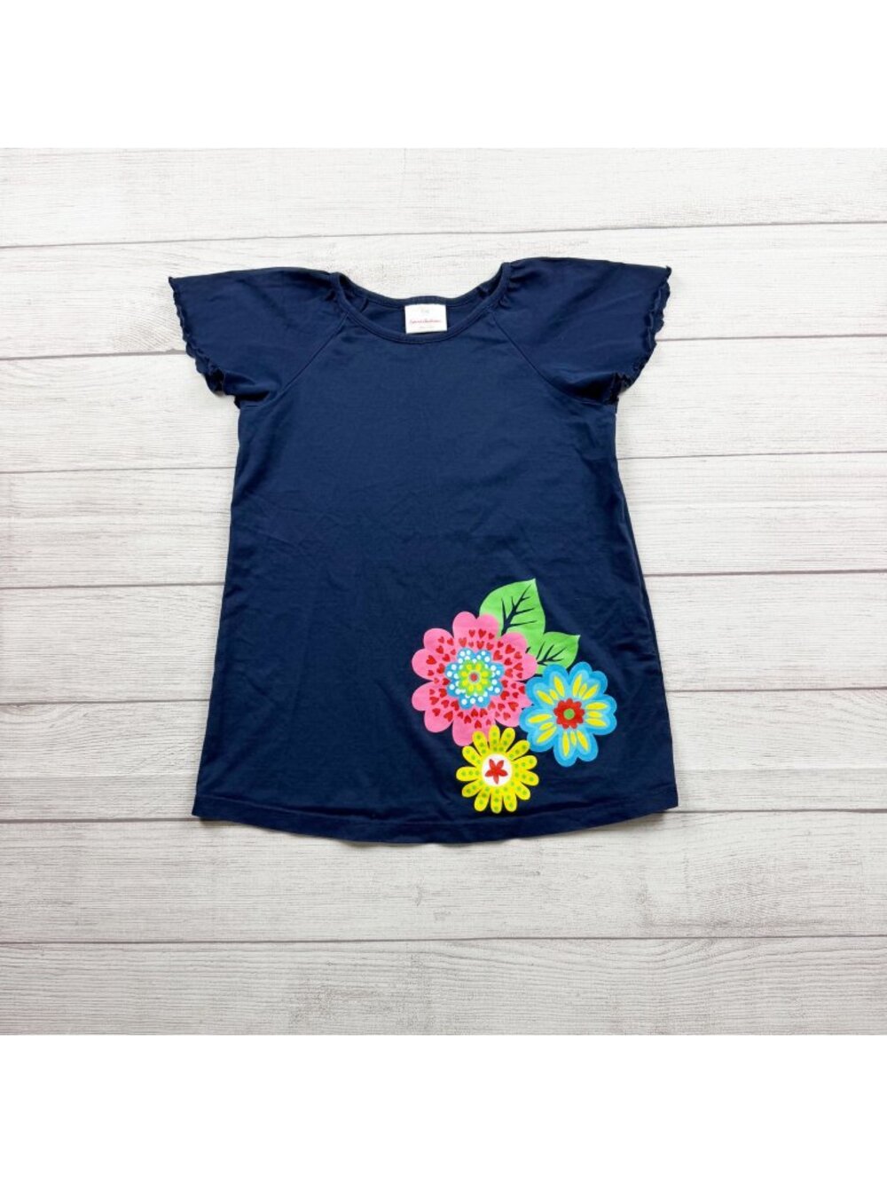 Hanna Andersson Girls Navy Blue Flower Graphic Tunic Top Short Sleeve 10